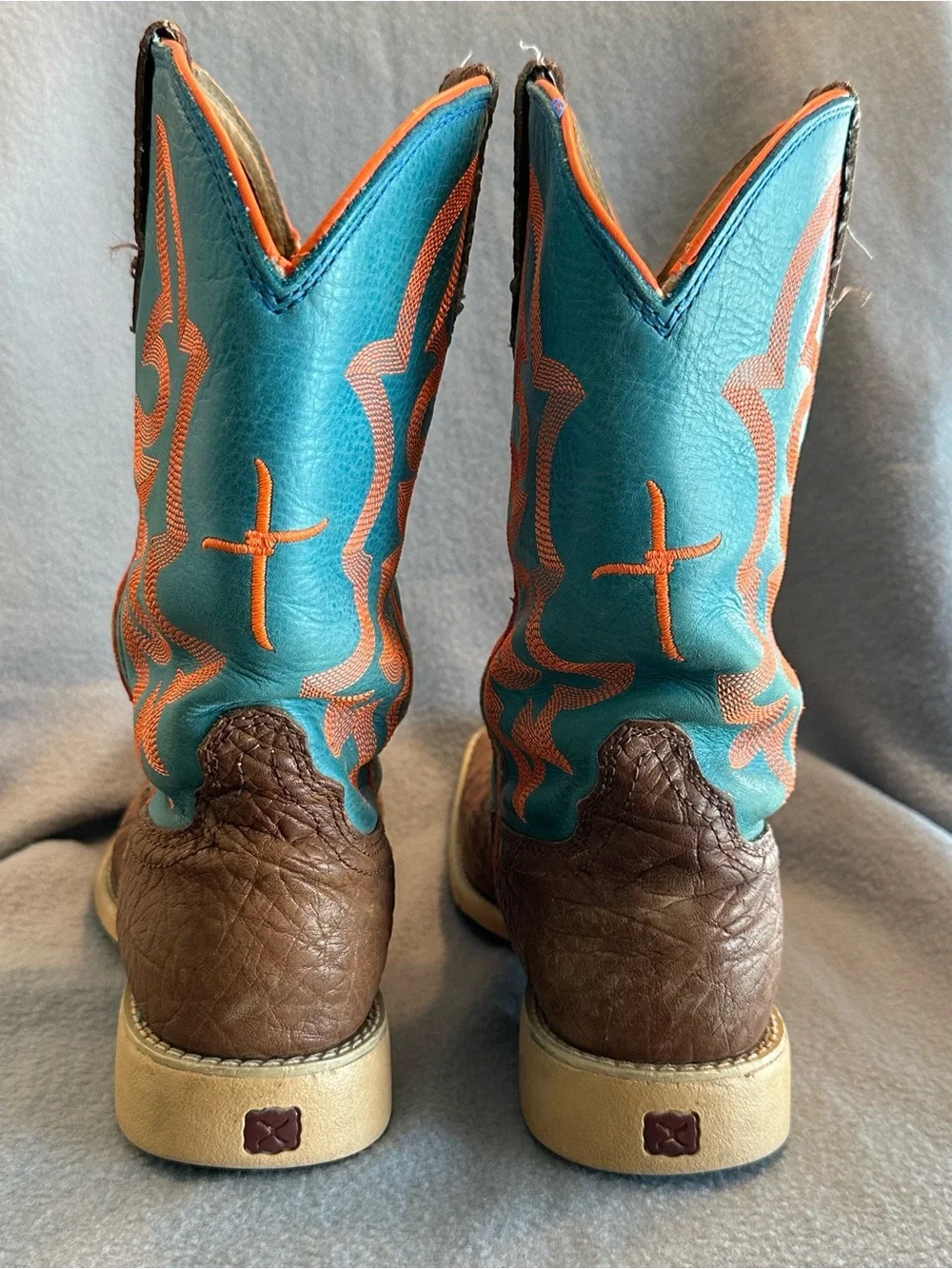 Twisted X Turquoise & Brown Kids' Western Boots with Orange Stitching